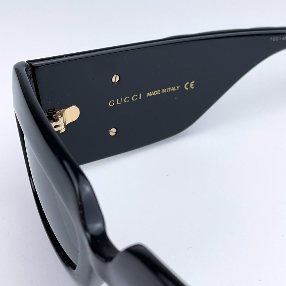 NEW Gucci GG0811S 001 Black Logo Gray Rectangle Anti-Reflective Unisex Sunglasse - Picture 9 of 12